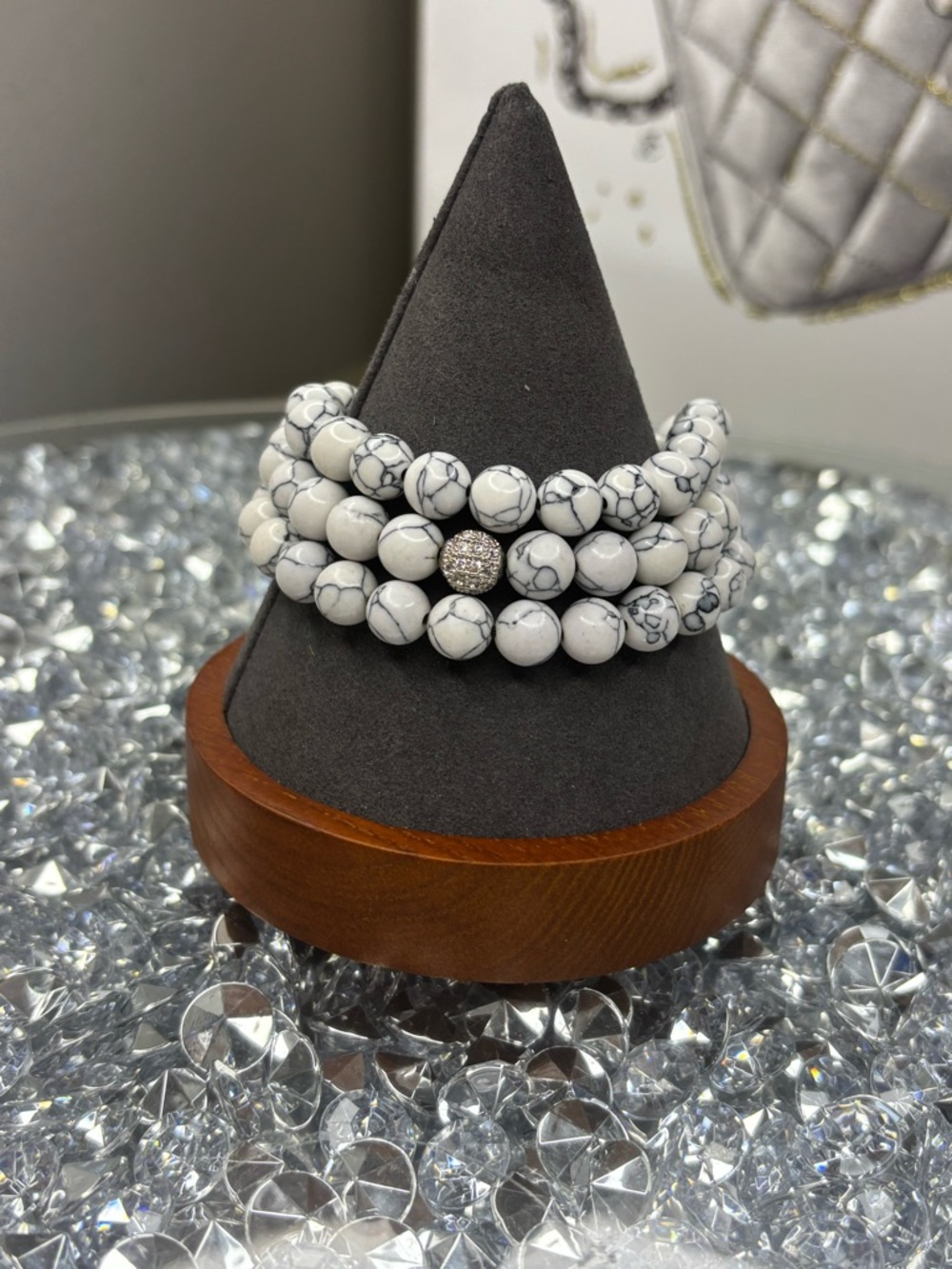White Howlite Beaded Stretch Bracelet Stack